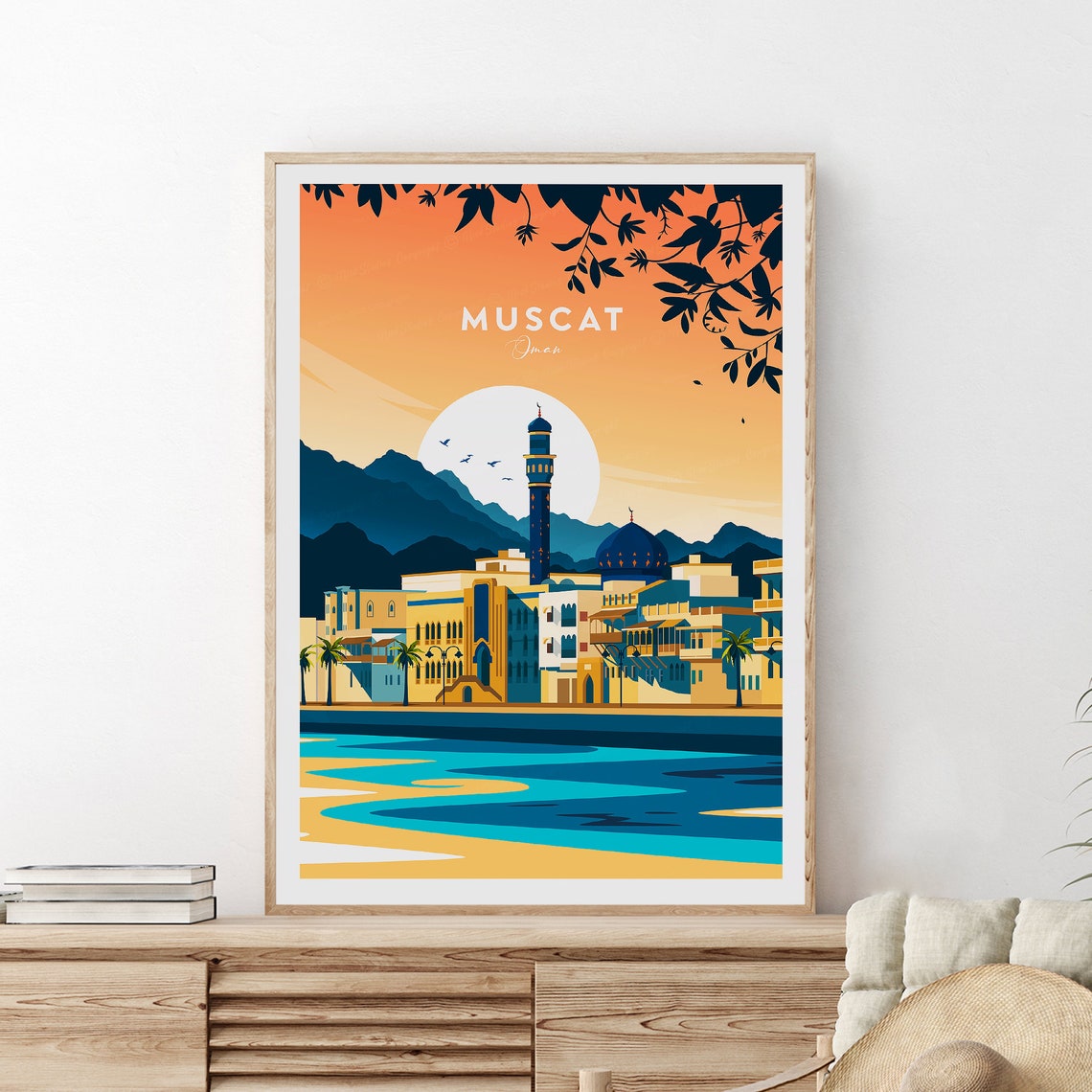 Muscat Oman Sunset Mosque Minaret Waterfront Cityscape Poster - Image 2
