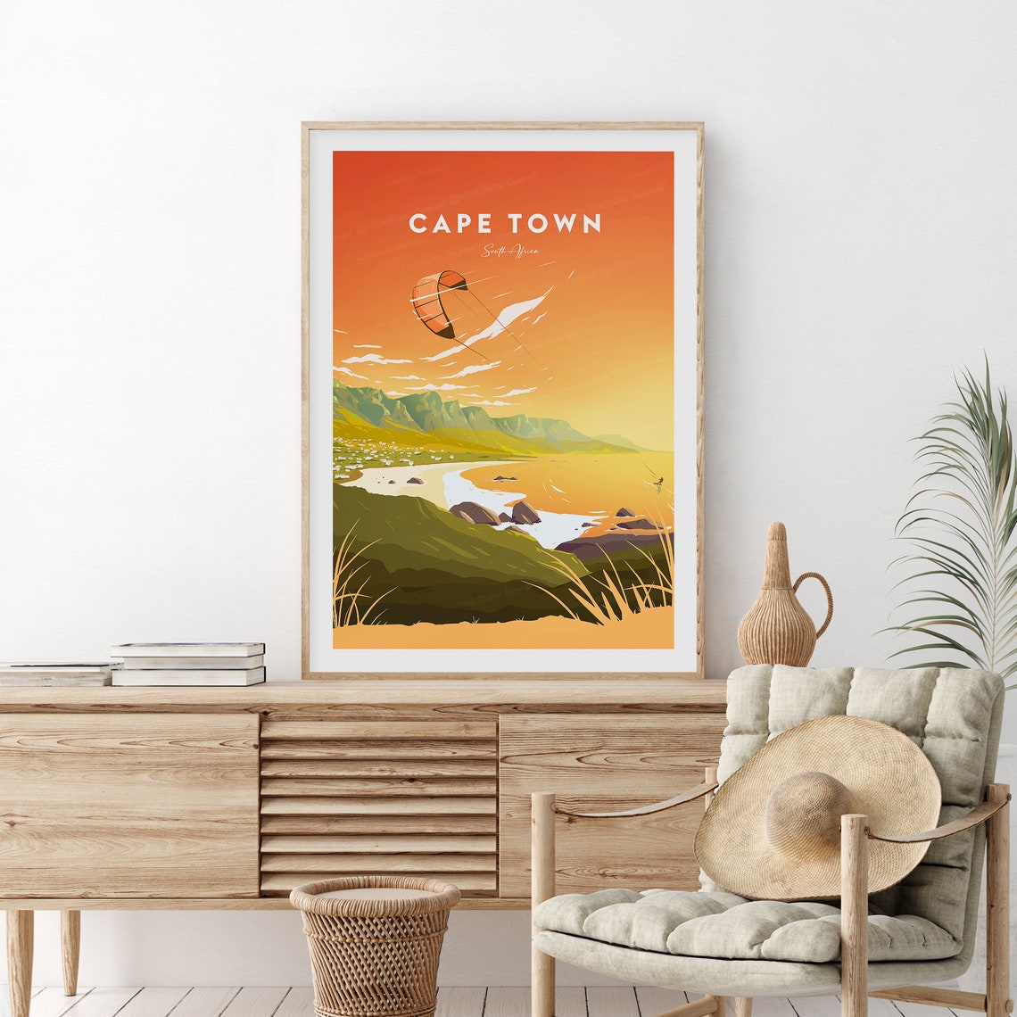 Cape Town Kitesurfer over Orange Sunset Bay South Africa Poster - Image 2