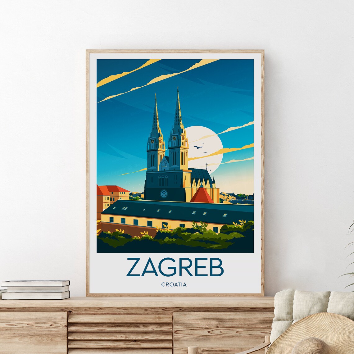 Zagreb Croatia Cathedral Twin Spires Old Town City Travel Poster