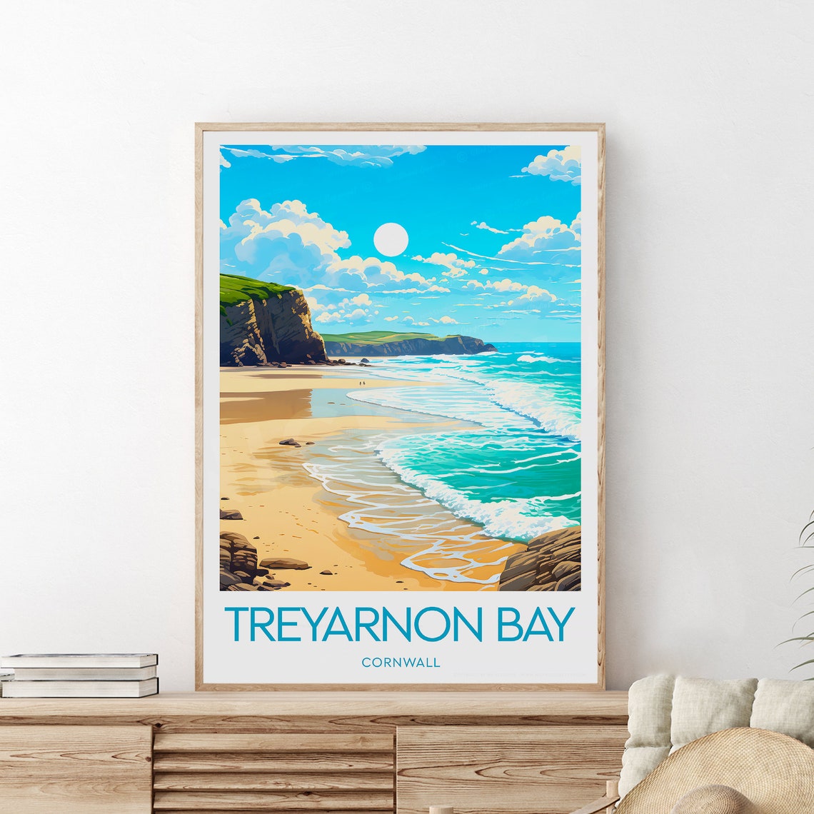 Treyarnon Bay Cornwall Golden Beach Cliffs Surf Break Poster - Image 2