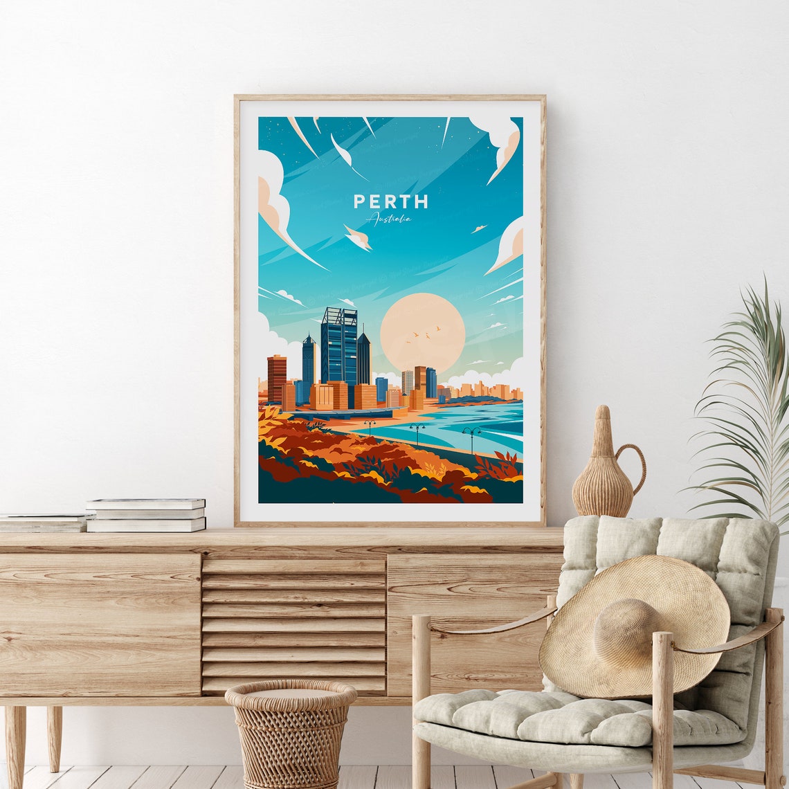 Perth Australia City Skyline Sunset Kings Park View Travel Poster