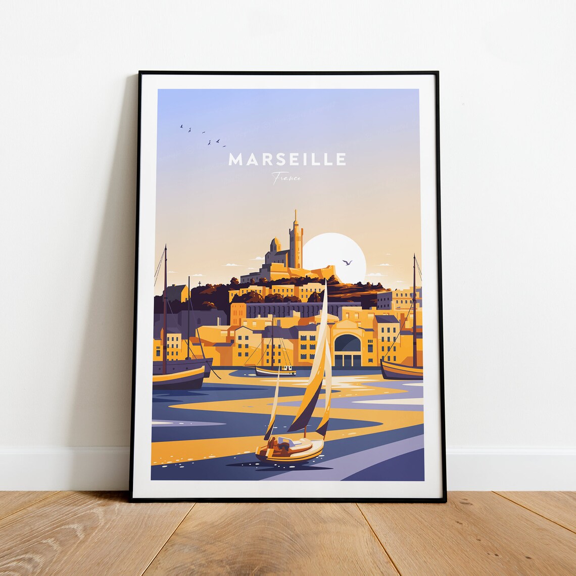 Marseille France Old Port with Sailboats at Golden Hour Poster
