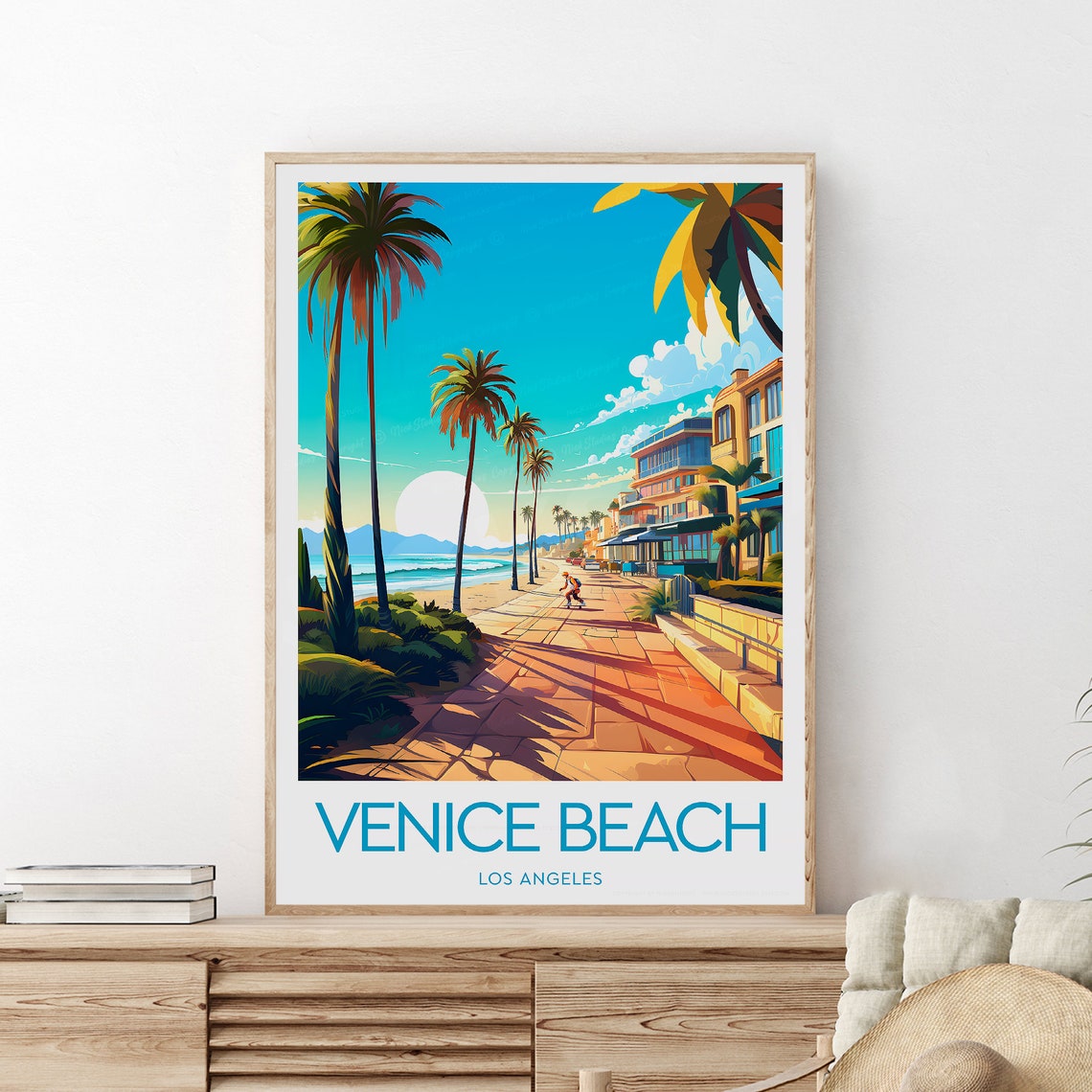 Venice Beach Los Angeles Boardwalk Palm Trees Ocean View Travel Poster