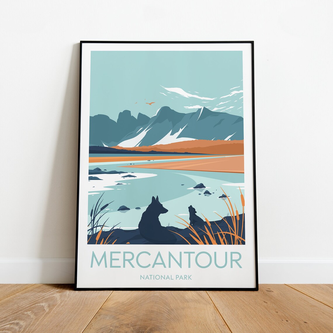 Mercantour National Park France Wolves Lake Mountains Travel Poster