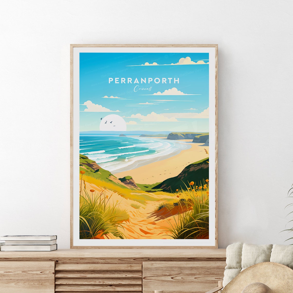 Perranporth Cornwall Sandy Beach and Cliff Path Travel Poster