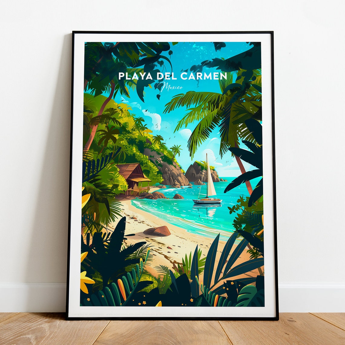 Playa del Carmen Mexico Tropical Beach Palm Cove Travel Poster - Image 2
