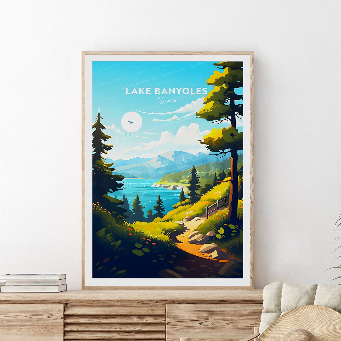 Lake Banyoles Traditional Travel Print Spain Lake Banyoles Poster Lake Banyoles Travel Art Wedding Gift Birthday Preset - Image 2
