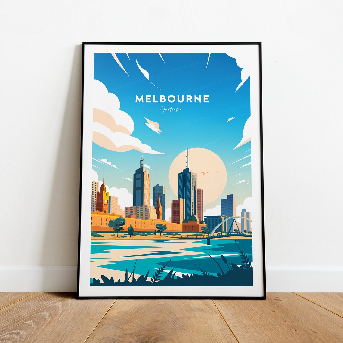 Melbourne Australia City Skyline Sun River Vintage Travel Poster - Image 2