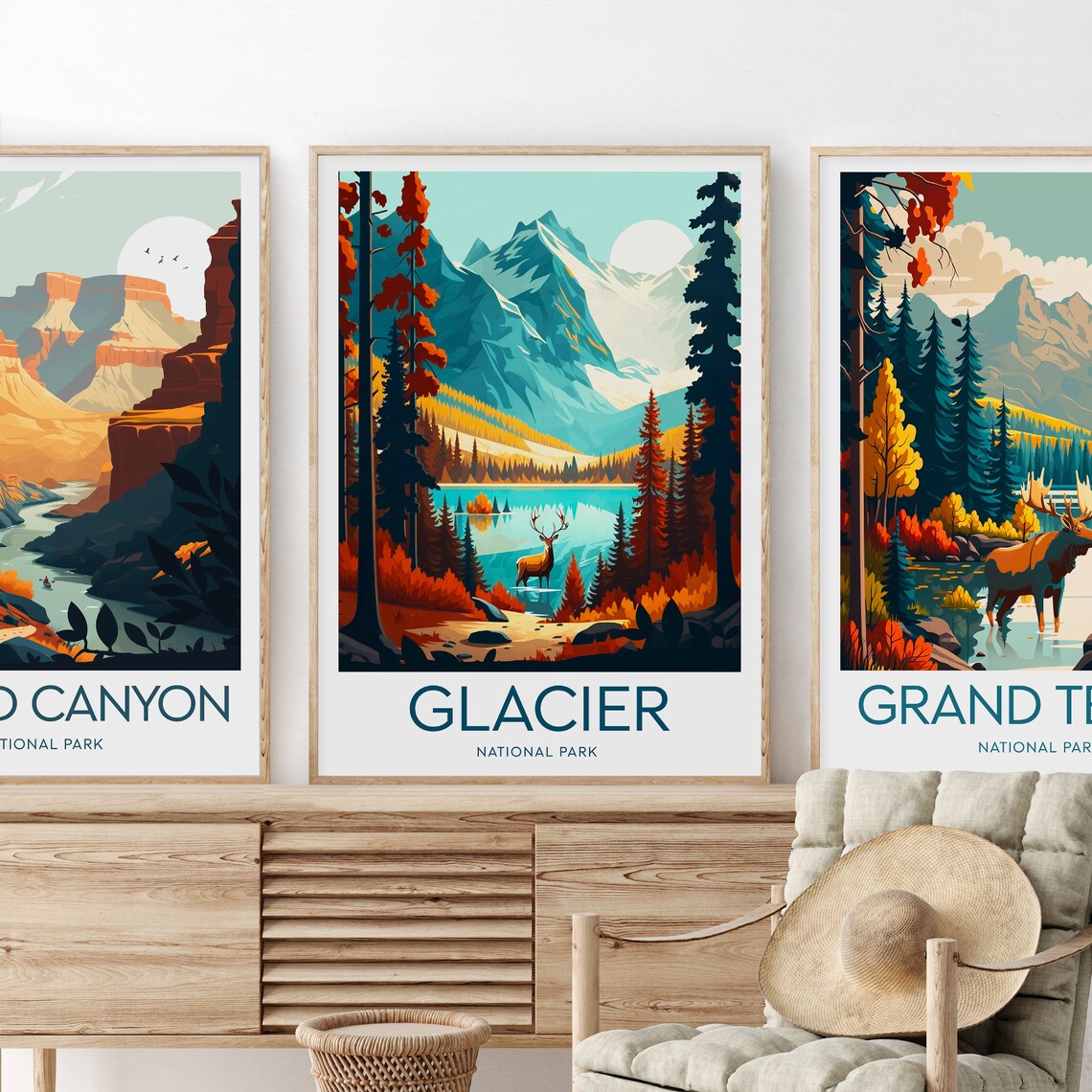 Glacier National Park Montana Elk Lake Peaks Vintage Travel Poster - Image 2