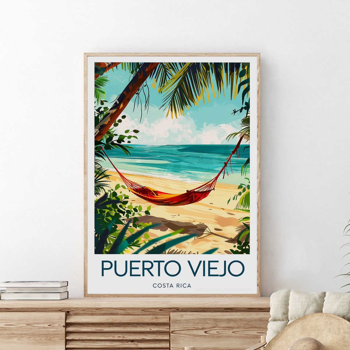 Puerto Viejo Costa Rica Beach Hammock Palm Shore Travel Poster - Image 2