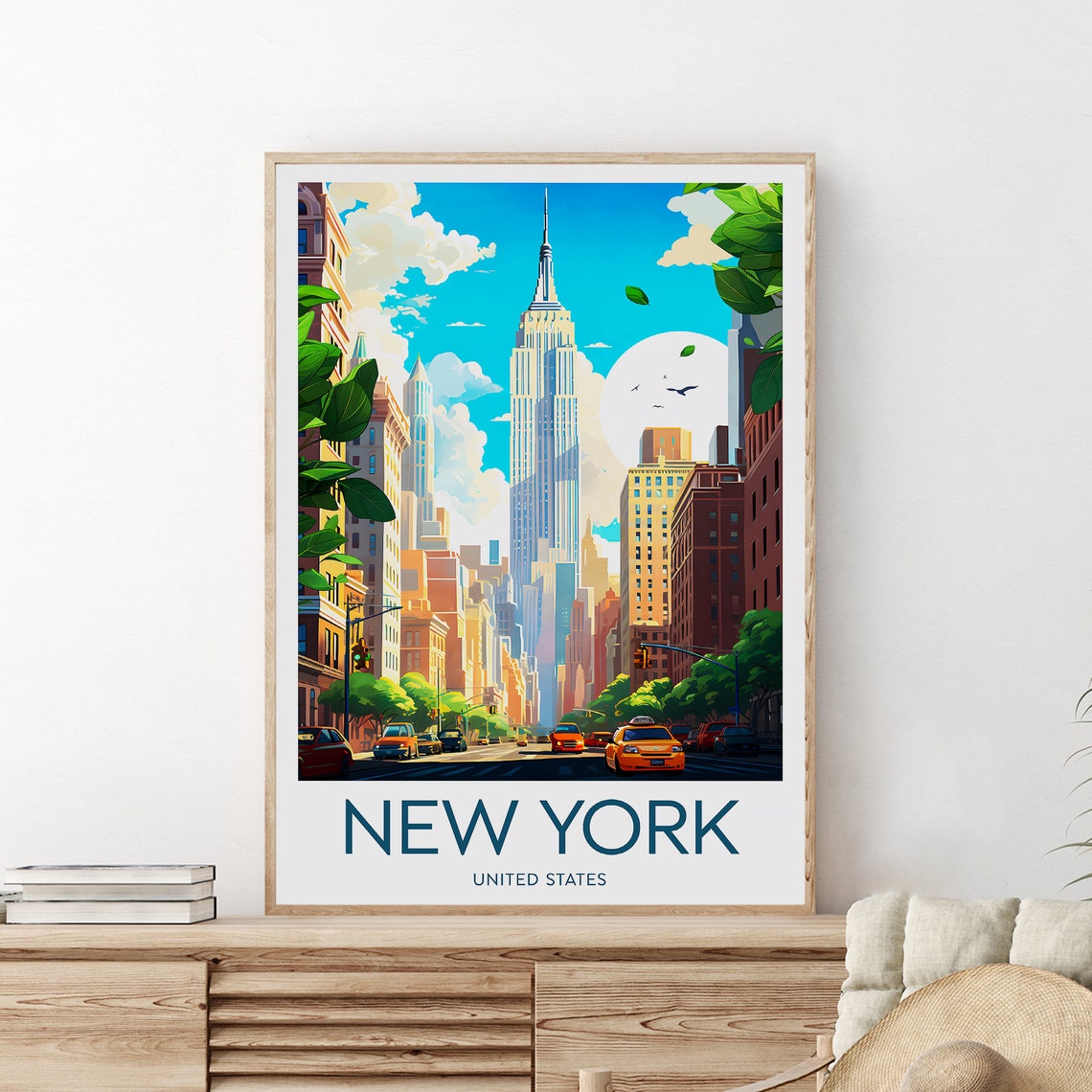 New York Empire State Building Summer Street Scene Travel Poster - Image 2