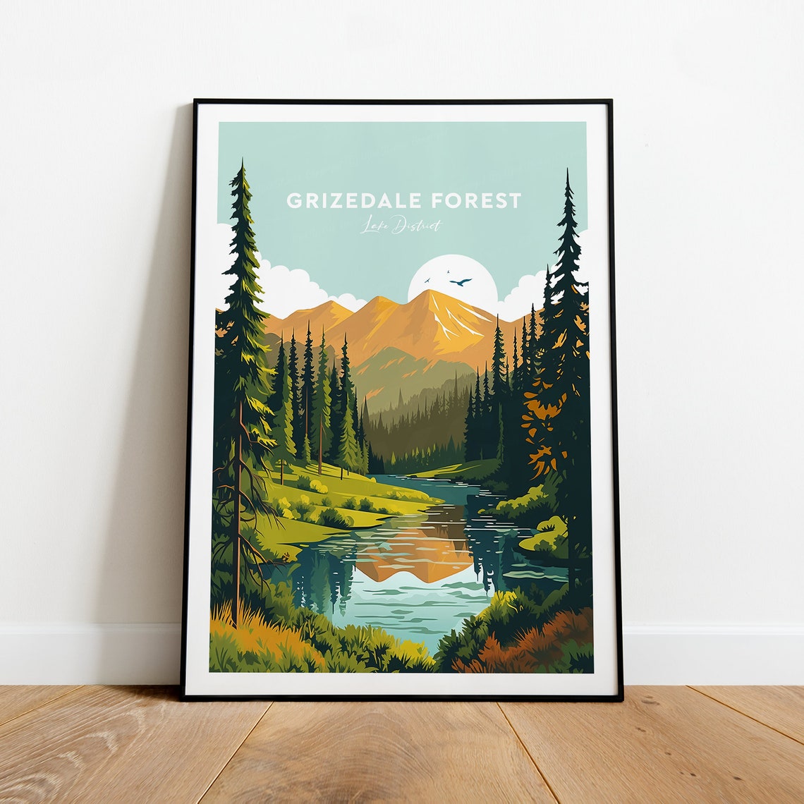 Grizedale Forest Lake District Pine River Mountain View Travel Poster