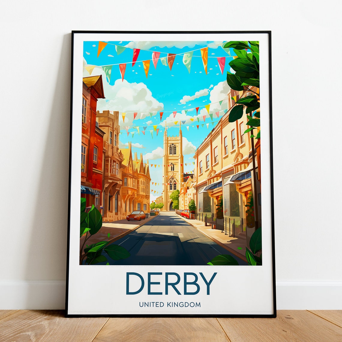 Derby Historic Church Street Festival Bunting City Scene Poster