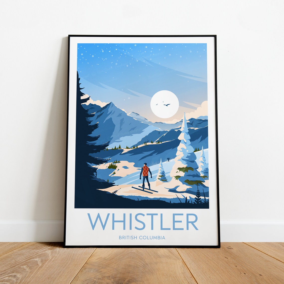 Whistler British Columbia Ski Slope Snowy Mountain Scene Poster
