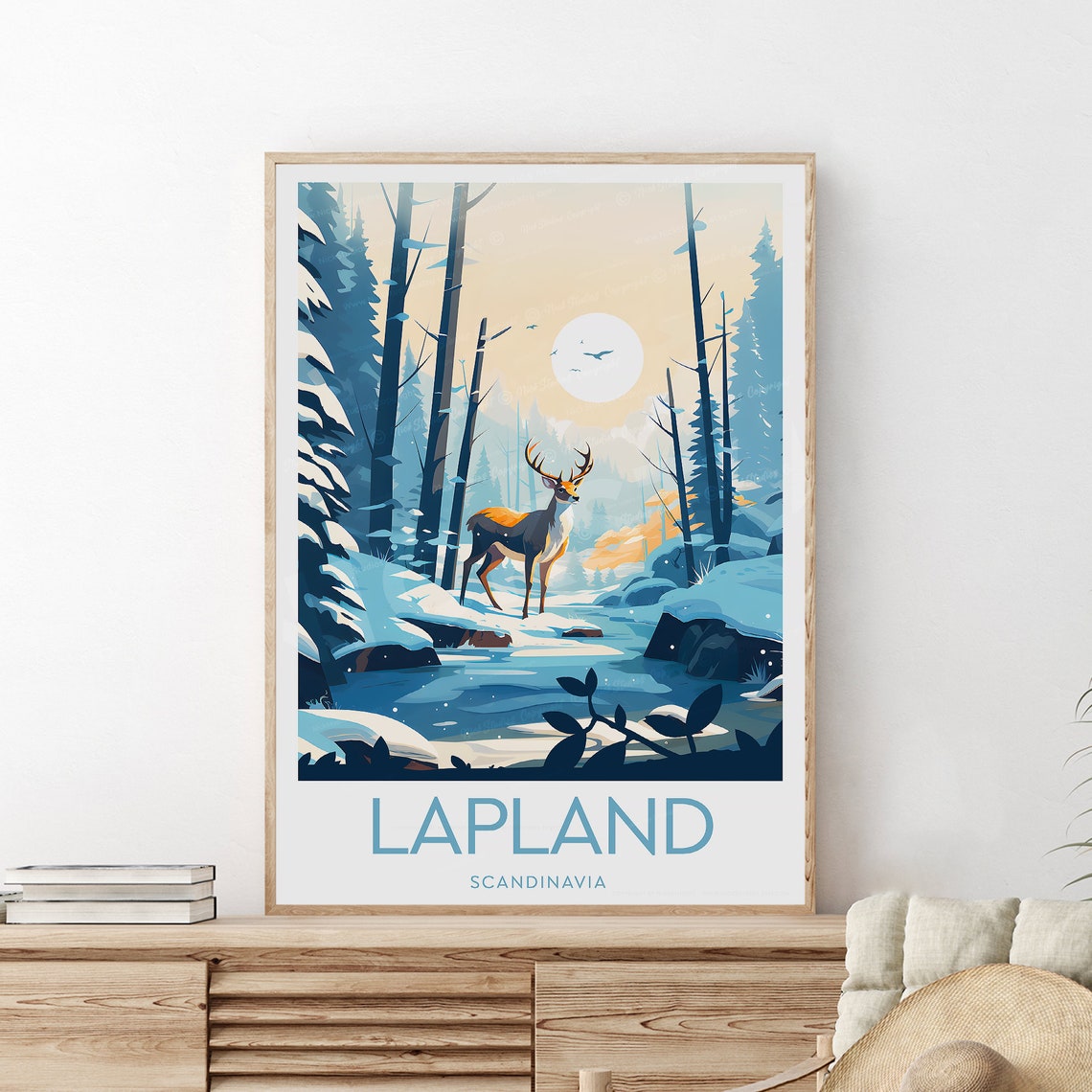 Lapland Reindeer Snowy Forest Winter Moon Scandinavia Poster - Image 2
