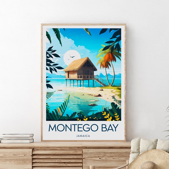 Montego Bay Jamaica Overwater Beach Hut Palm Trees Caribbean Poster
