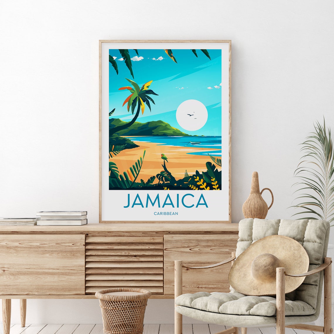 Jamaica Caribbean Beach Palm Tree Sunset Tropical Island Poster - Image 2