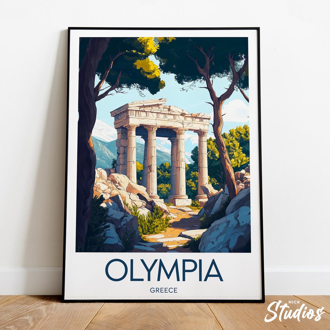 Olympia Greece Ancient Stone Temple Columns Ruins Travel Poster