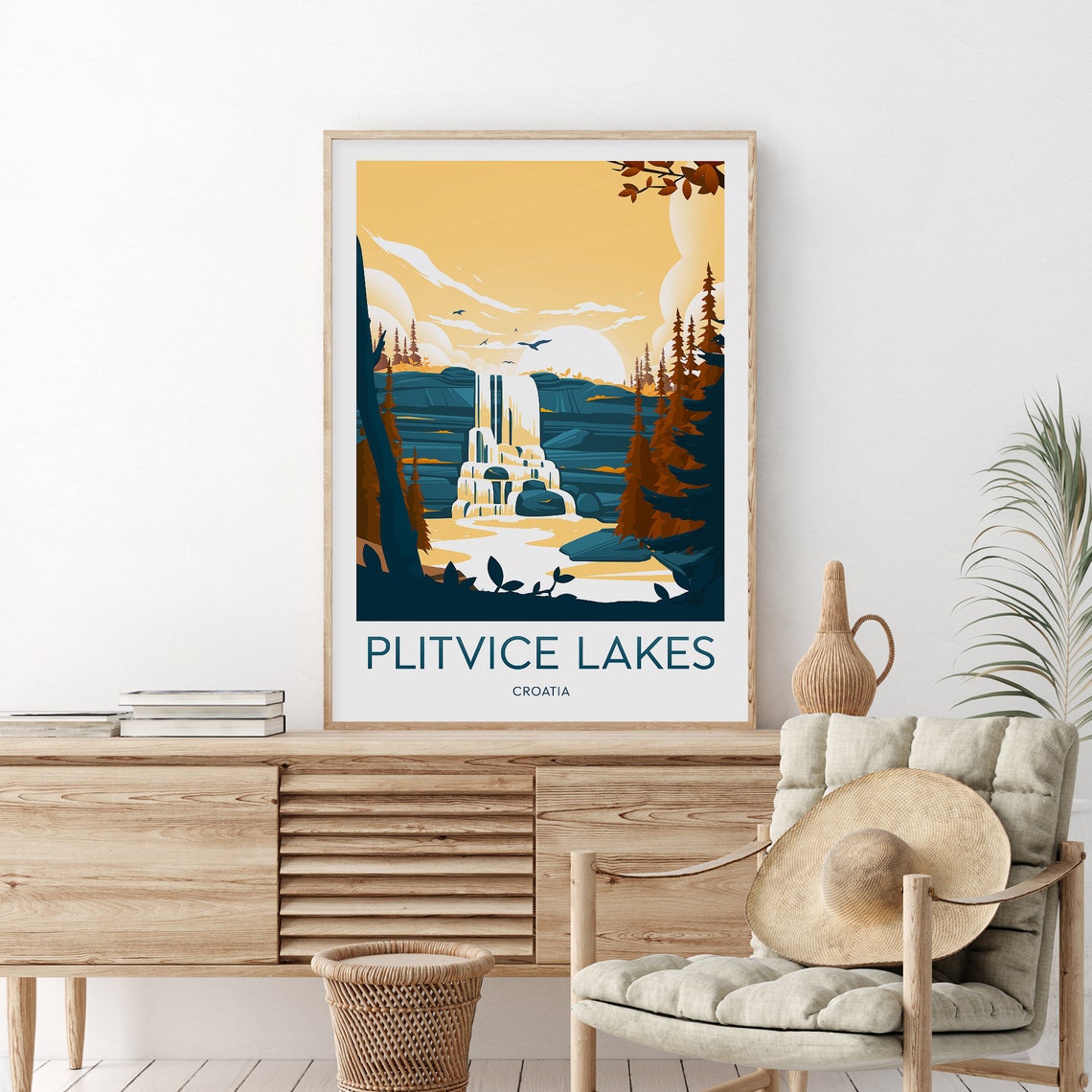 Plitvice Lakes Croatia Waterfall National Park Travel Poster