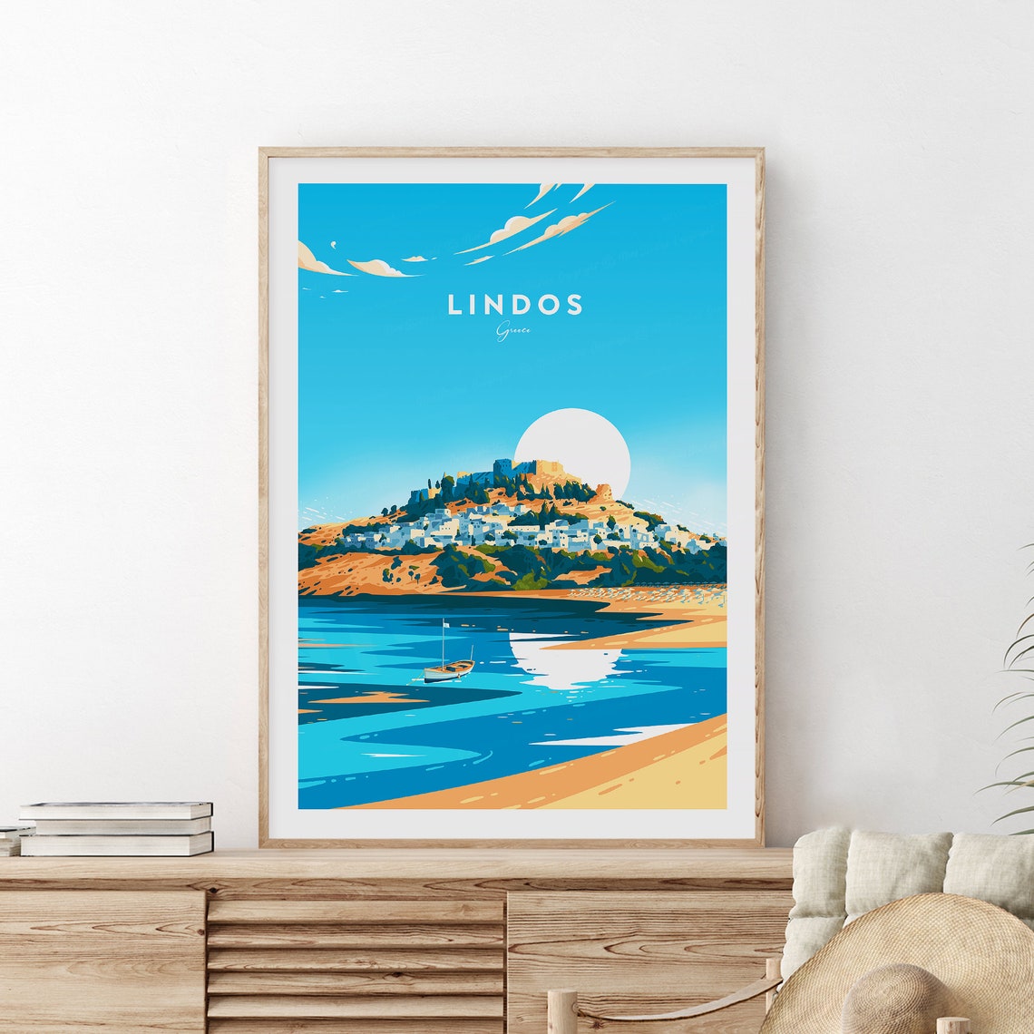 Lindos Greece Whitewashed Hill Town Aegean Bay Coast View Poster