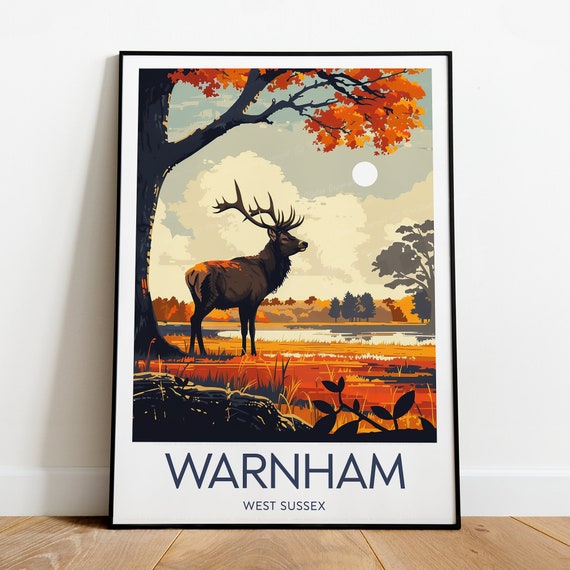 Warnham Travel Print West Sussex Warnham Poster Warnham Horsham Gift Horsham Deer Poster Deer Print Birthday