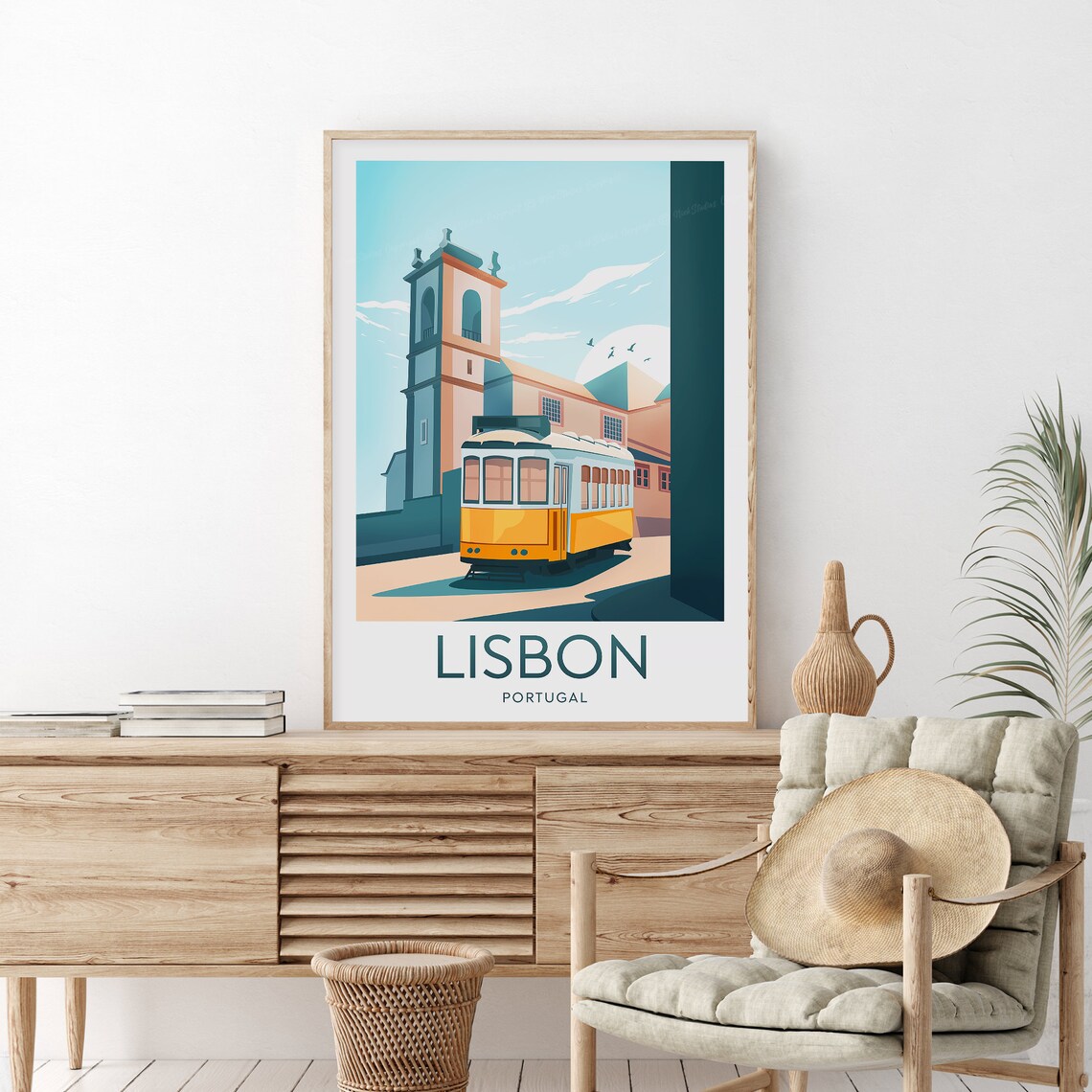 Lisbon Iconic Yellow Tram Old Town Portugal Vintage Travel Poster - Image 2