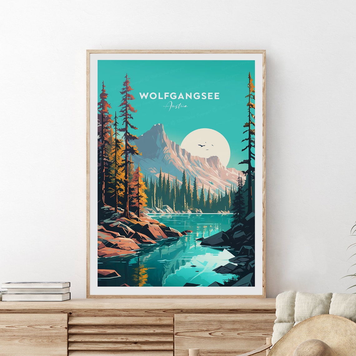 Wolfgangsee Austria Moonlit Alpine Lake and Pine Forest Poster