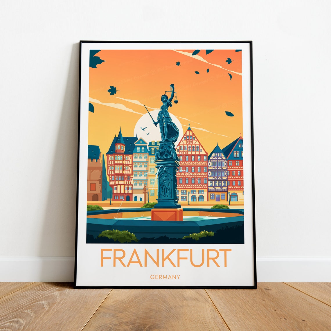 Frankfurt Römerberg Justice Fountain Half Timbered Houses Poster