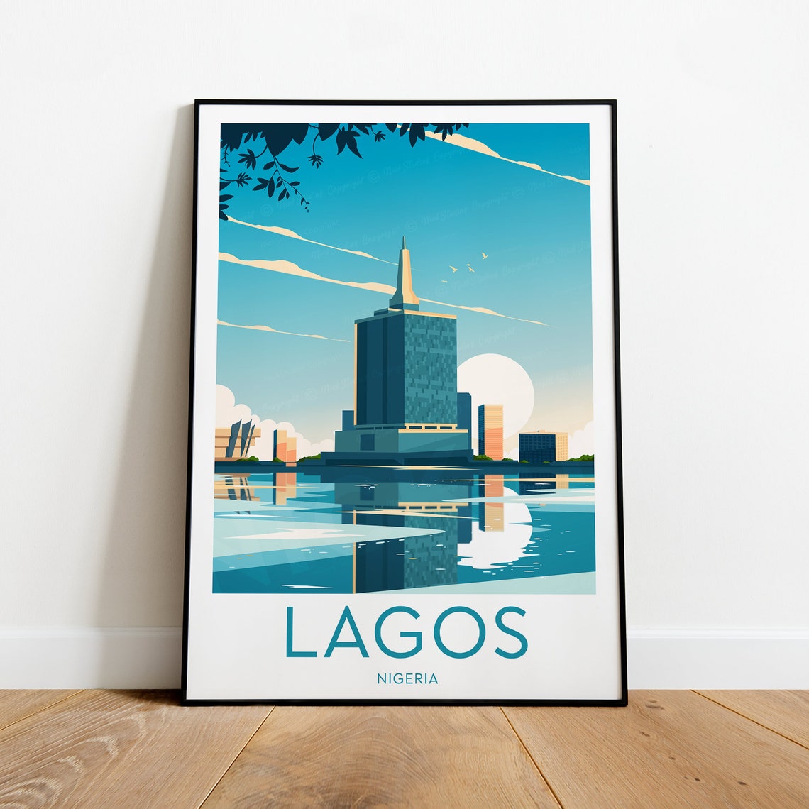 Lagos Nigeria Waterfront Skyline Sunset Harbor Reflections Poster