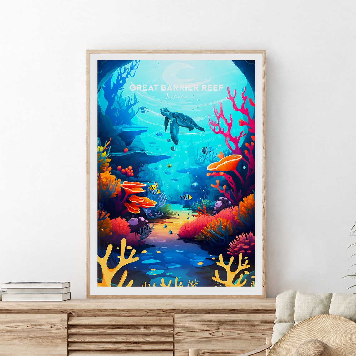 Great Barrier Reef Australia Coral Reef Sea Turtle Dive Travel Poster
