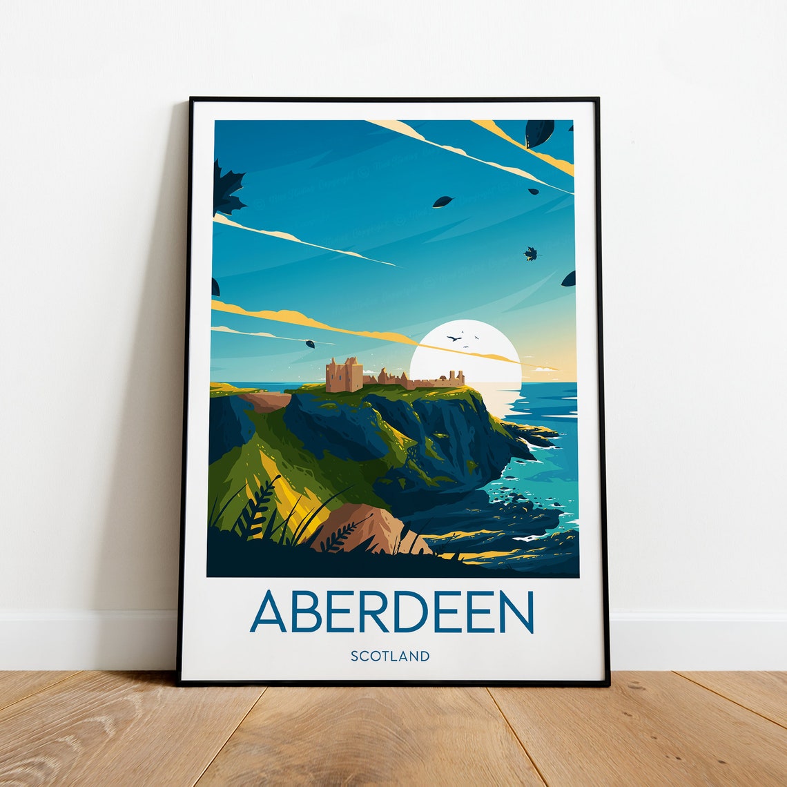 Aberdeen Scotland Dunnottar Castle Coastal Cliffs Sunset Poster