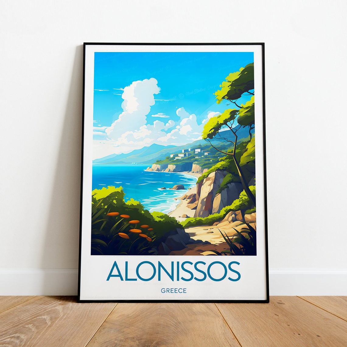 Alonissos Greece Turquoise Bay Wide White Border Travel Poster - Image 2
