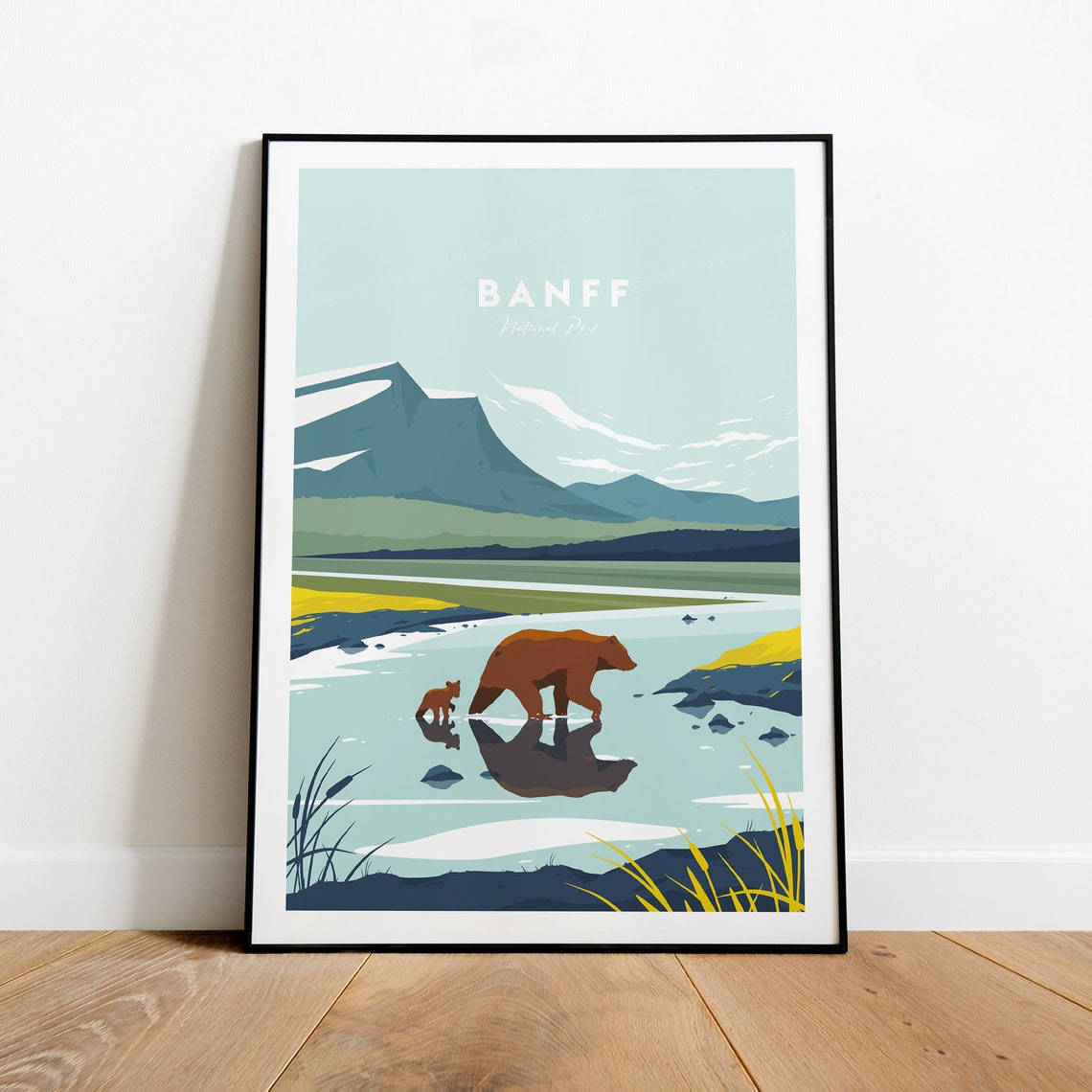 Banff National Park Bear Cub Mountain Lake Wilderness Travel Poster - Image 2