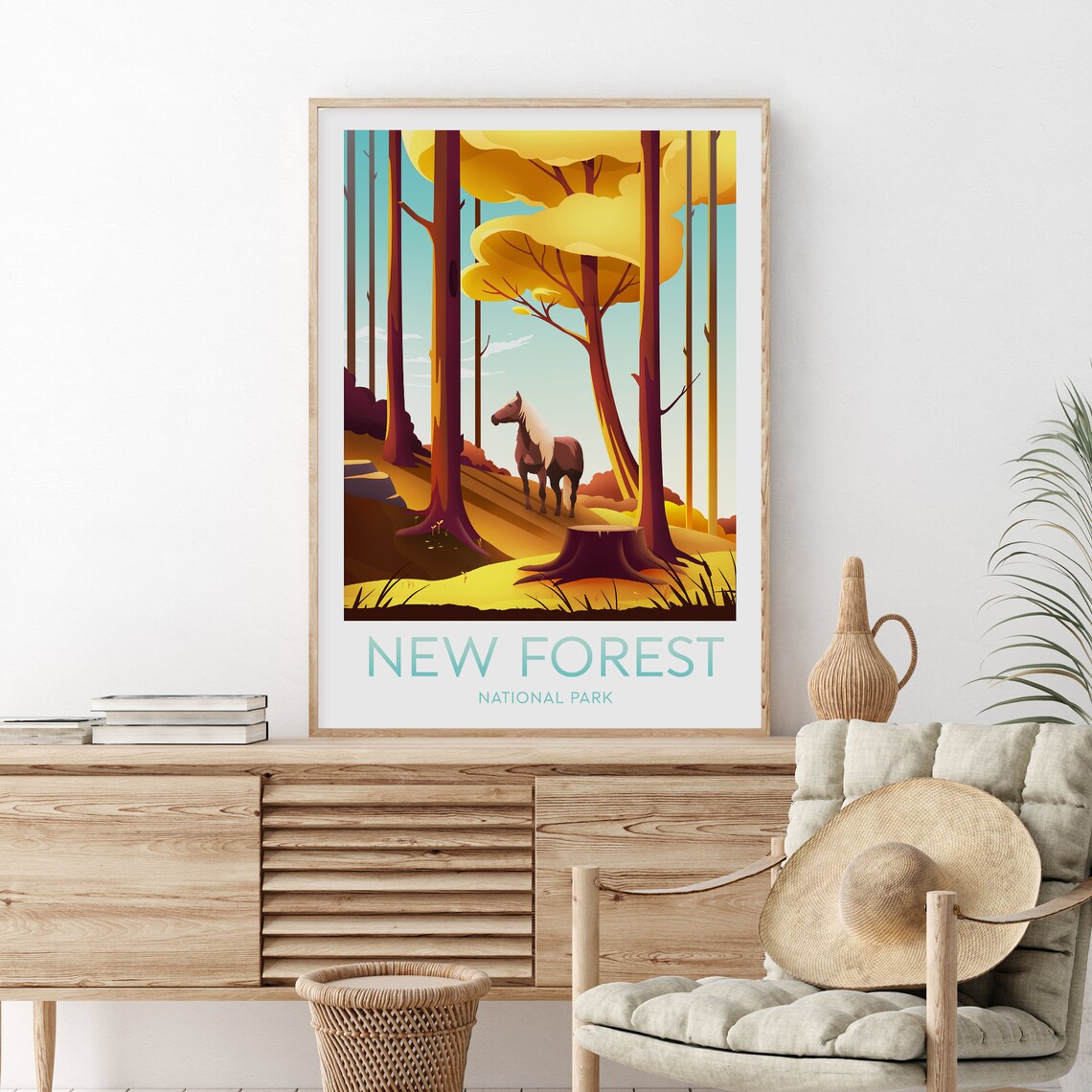 New Forest National Park Golden Woodland Horse Travel Poster - Image 2
