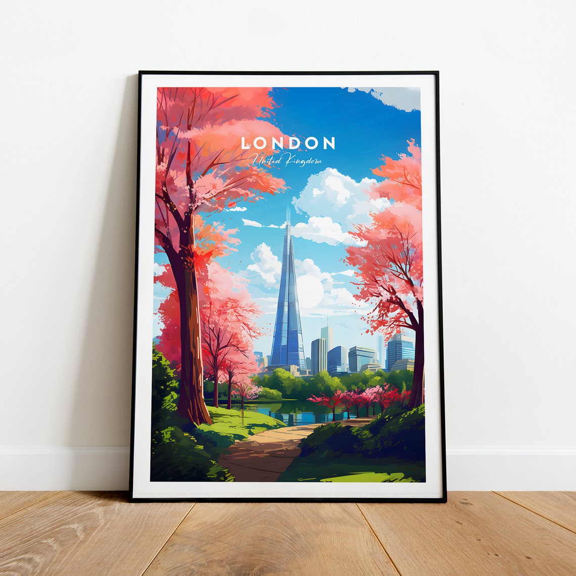 London Cherry Blossom Skyline View Featuring The Shard Poster - Image 2