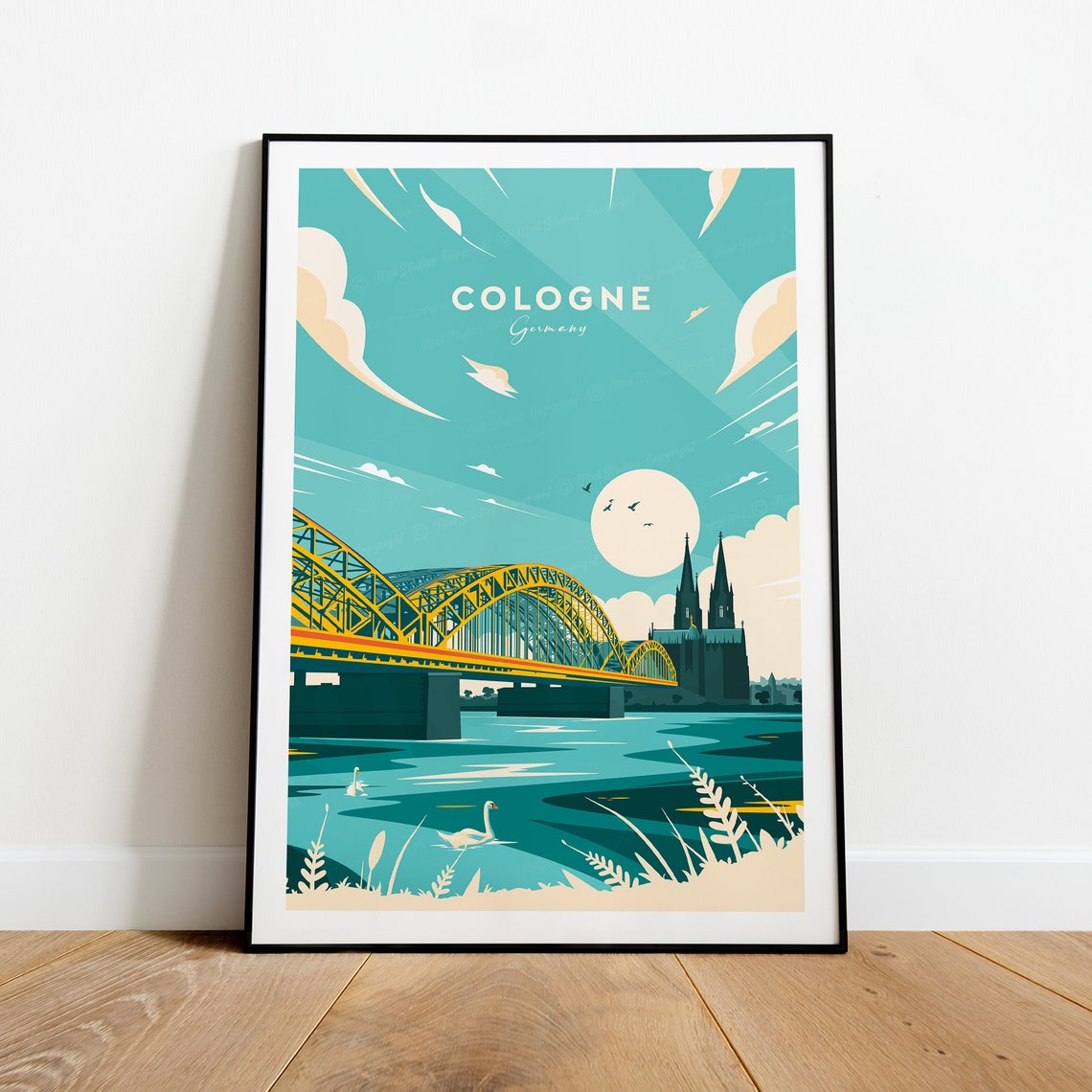 Cologne Germany Hohenzollern Bridge Cathedral Riverside Travel Poster - Image 2
