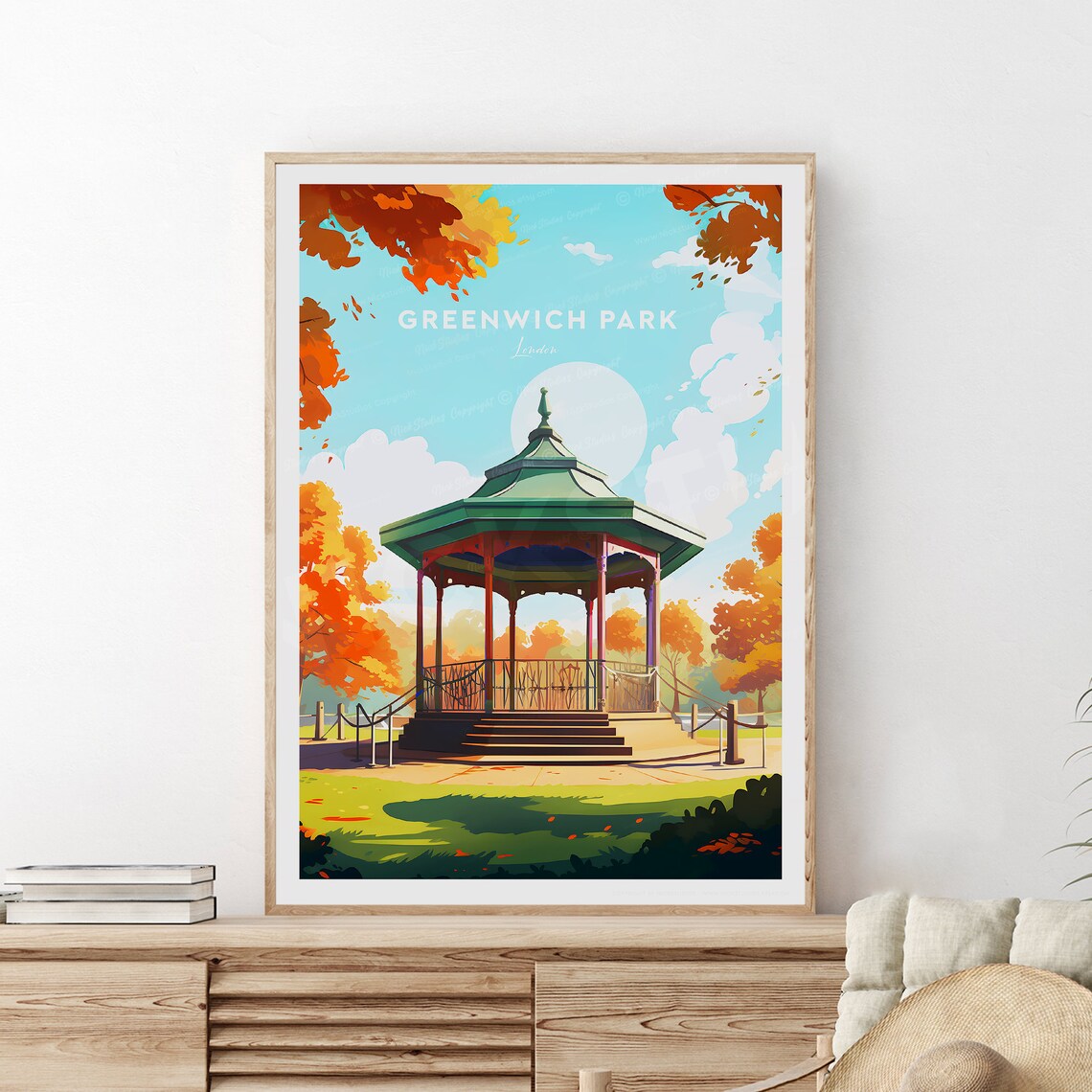 Greenwich Park London Autumn Bandstand Vintage Travel Poster - Image 2