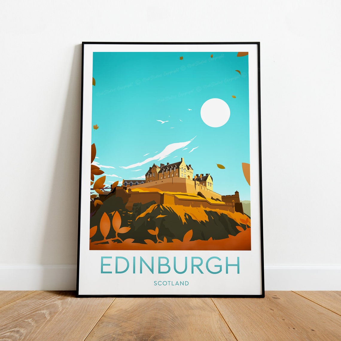 Edinburgh Scotland Castle Autumn Leaves Hilltop Travel Poster - Image 2