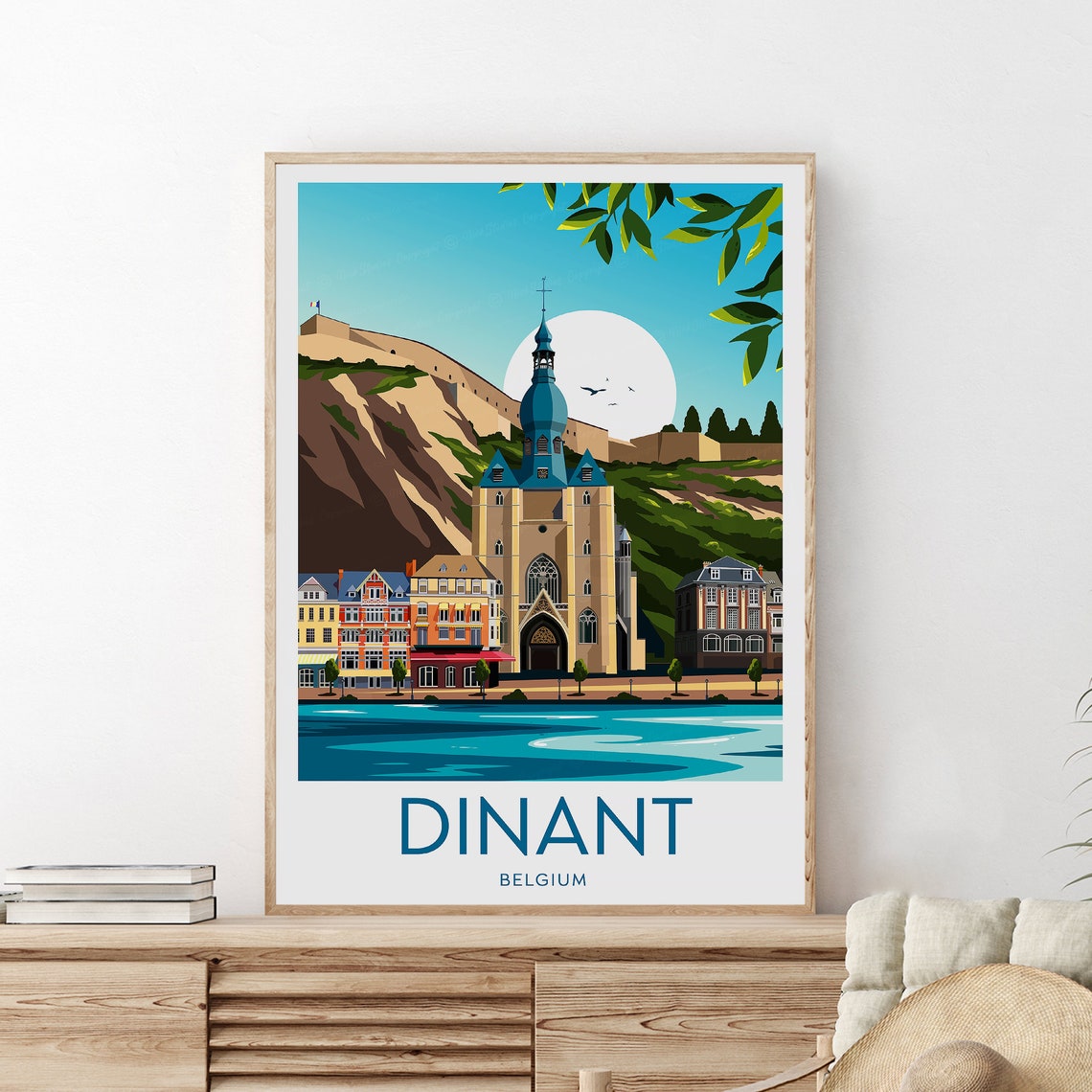 Dinant Belgium Church Riverside Citadel Cliff Town Travel Poster