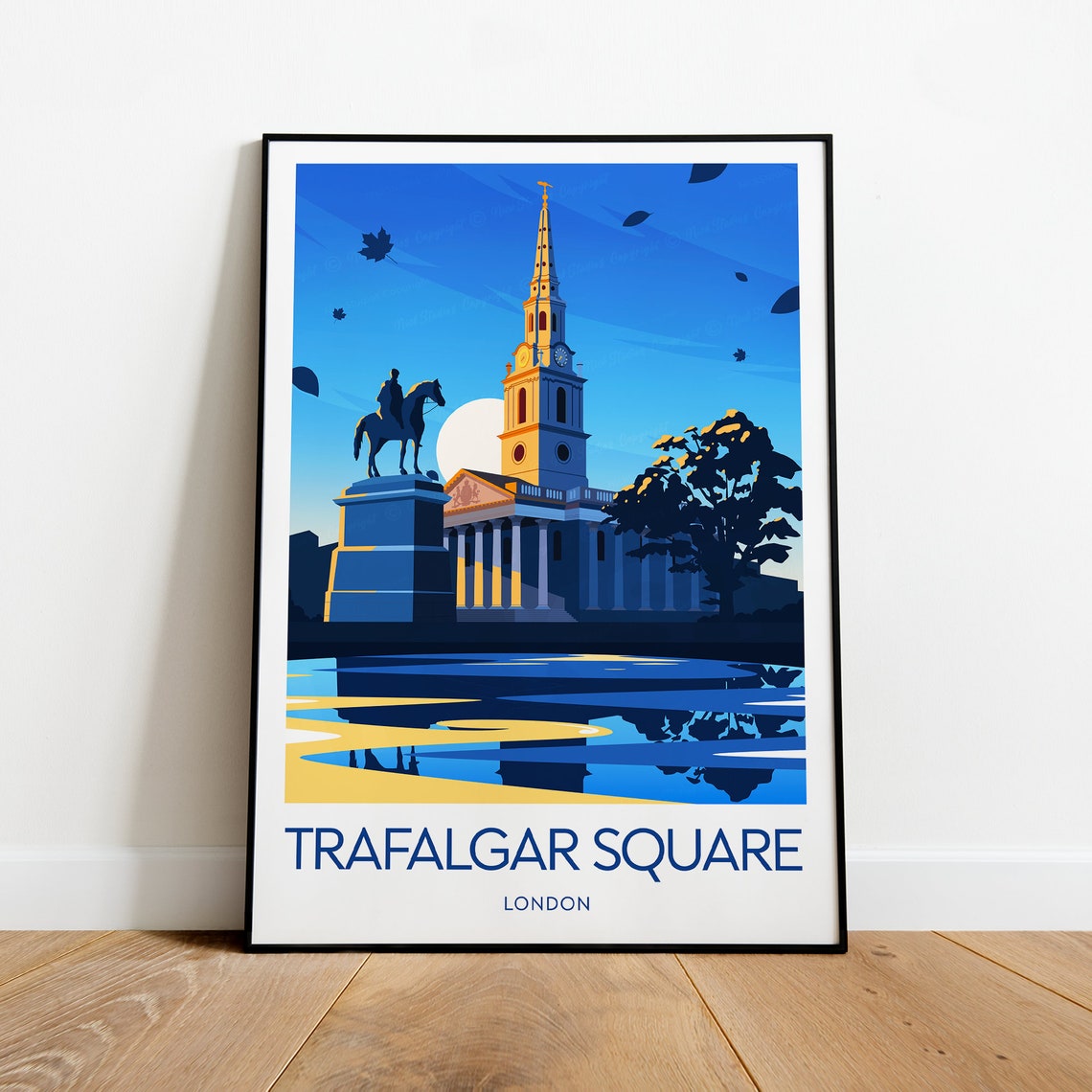 Trafalgar Square London Evening Blue Landmark Scene Art Poster