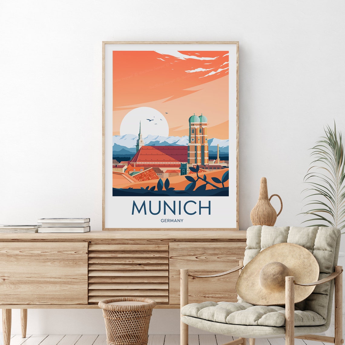 Munich Frauenkirche Twin Domes over Rooftops at Sunset Poster