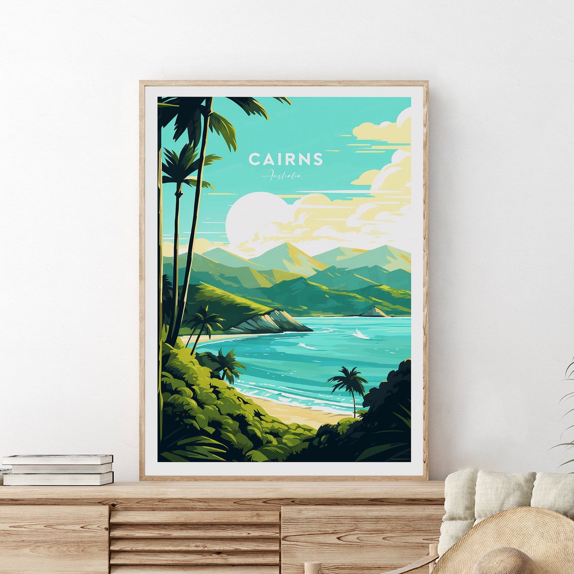 Cairns Australia Tropical Beach Paradise Palm Trees Travel Poster