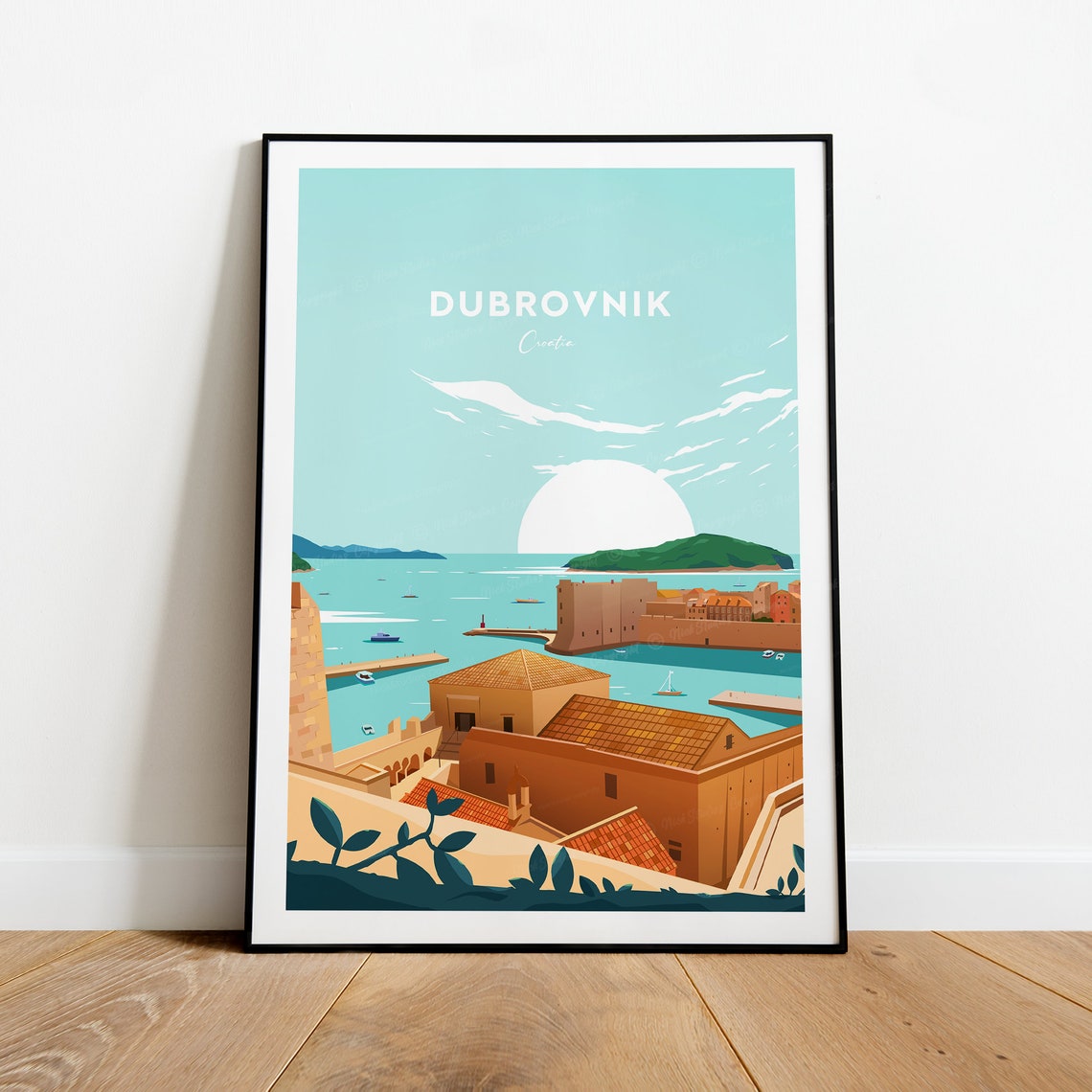 Dubrovnik Croatia Old Town Harbor Sunset Adriatic Seascape Poster