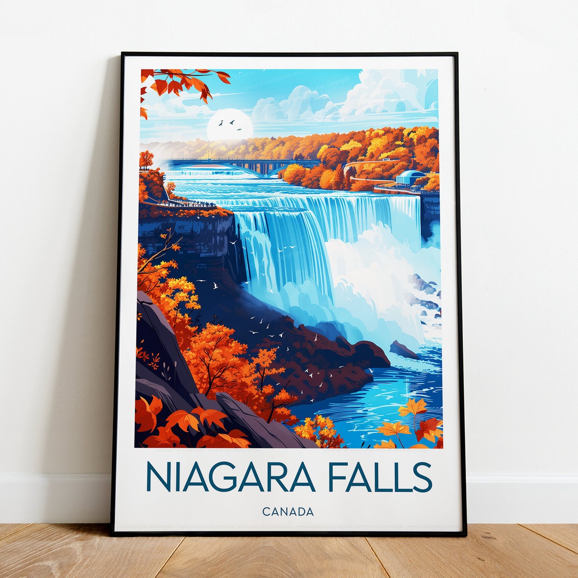 Niagara Falls Canada Autumn Waterfall Fall Foliage Scenic Poster