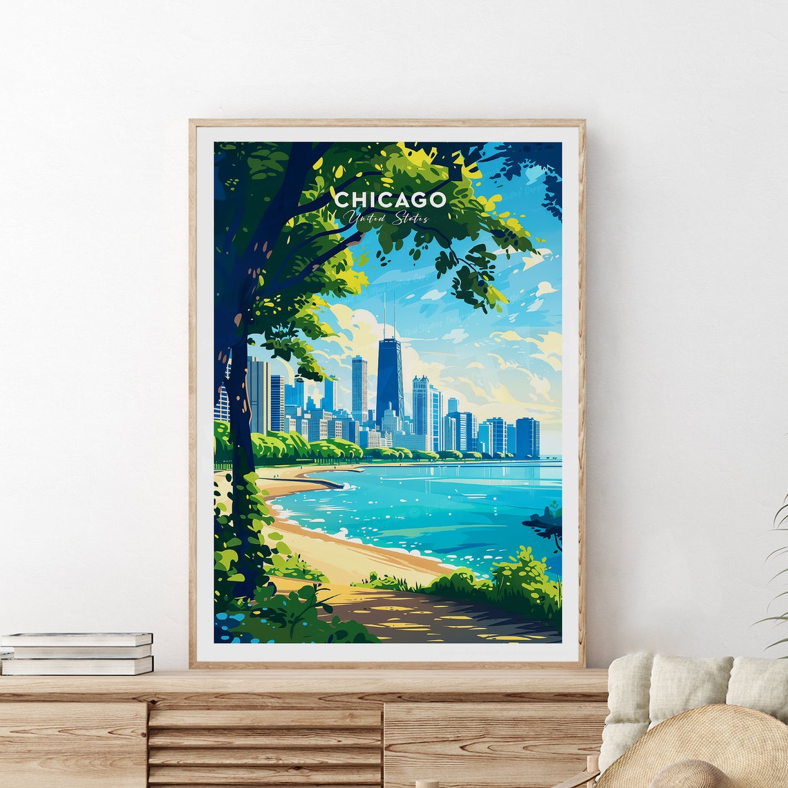 Chicago Illinois Lakefront Summer Skyline Park Beach View Poster - Image 2