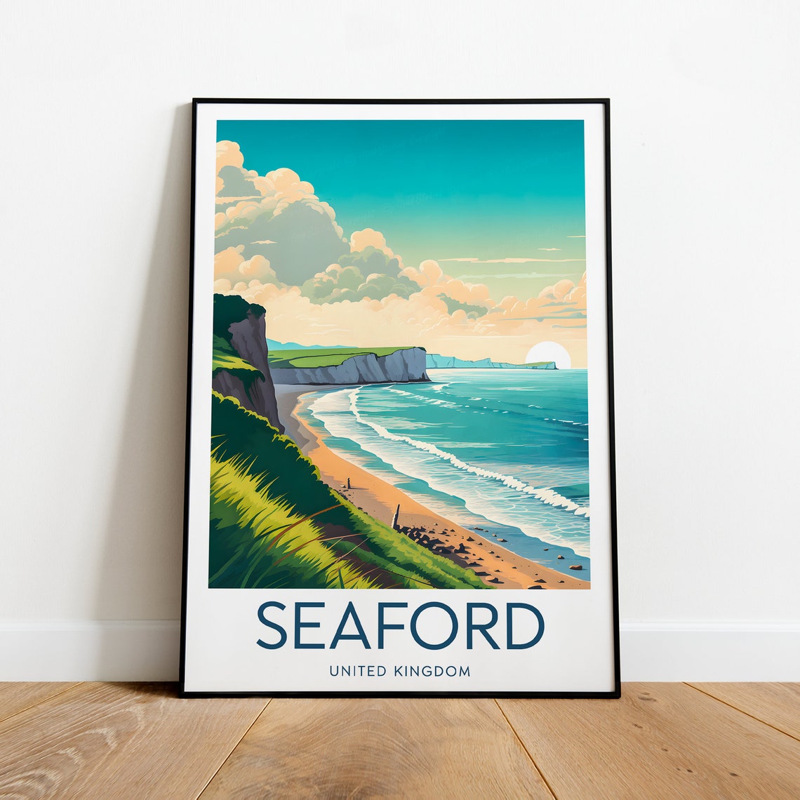 Seaford East Sussex Chalk Cliffs Beach Bay Coast Travel Poster - Image 2