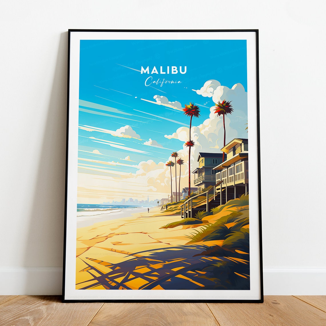 Malibu California Beach Houses Palm Trees Golden Dunes View Poster