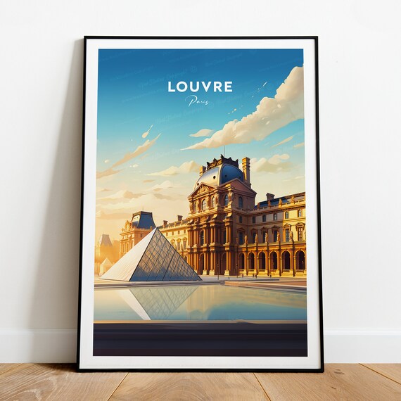 Louvre Paris Glass Pyramid and Palace at Golden Hour Scene Poster