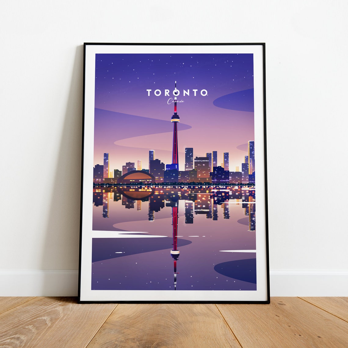 Toronto Canada CN Tower Night Skyline Lake Reflection Poster