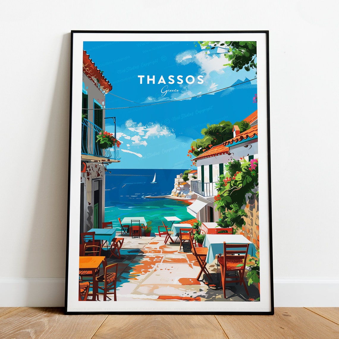Thassos Greece Island Harbor Taverna Terrace Aegean Seaside Poster